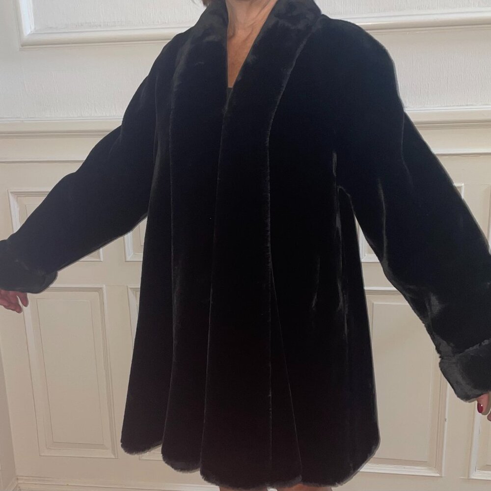 Vintage Faux fur black knee length coat by "Carly of Monterey"